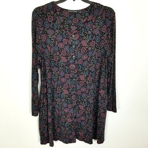 Gudrun Sjoden Women Floral Tunic Top Size L  Lagenlook 3/4 Lagenlook Jersey